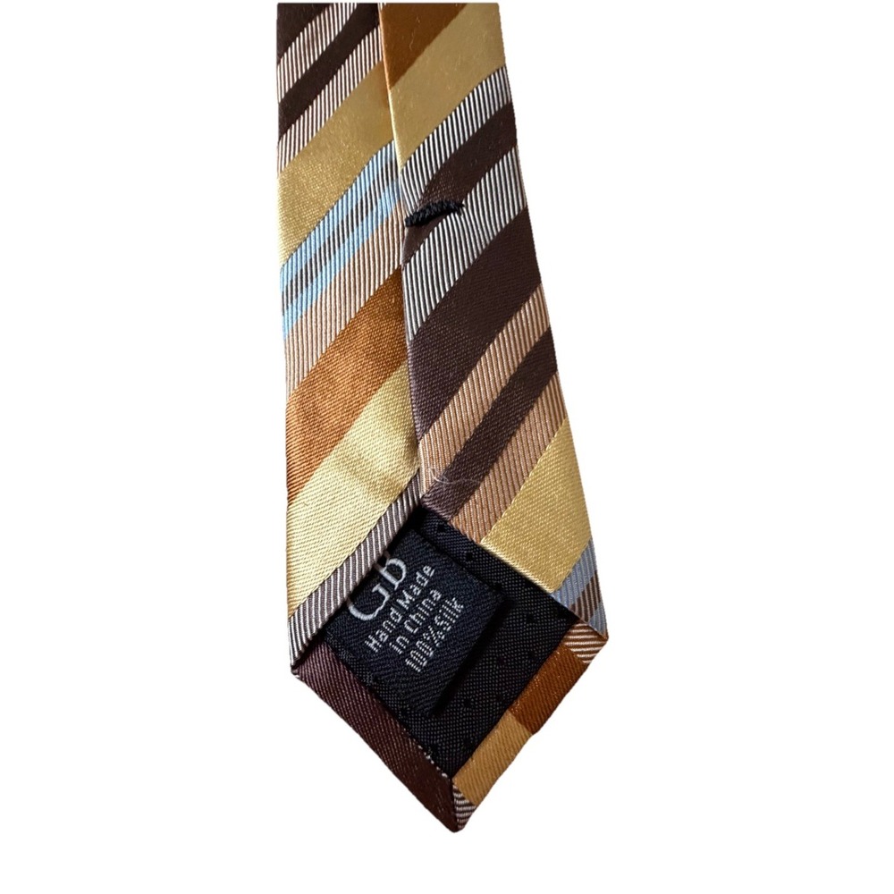 Geoffrey Beene 100% Silk Tie Metallic Gold Stripes 61x3.25" Academia Necktie - Picture 4 of 12